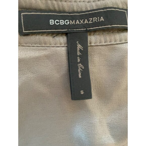 BCBGMAXAZRIA Shimmery Brown Belt Pocket Button Down Metallic Romper - Picture 2 of 5